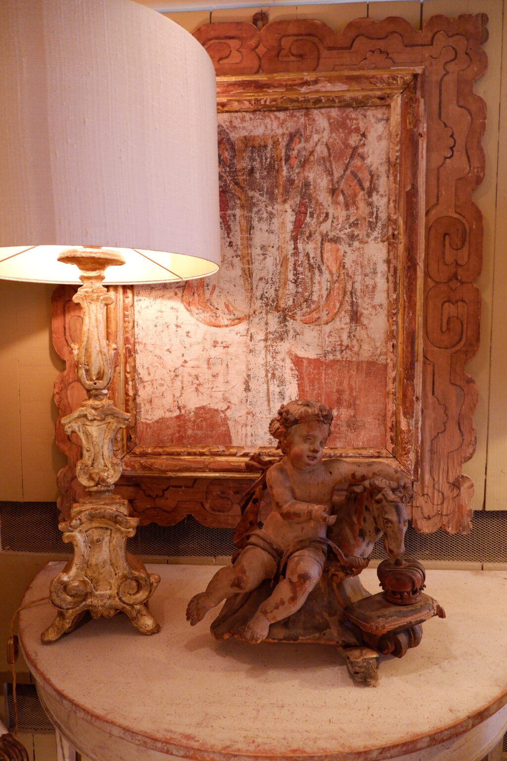 Grande lampe "pique-cierge en bois doré" XVIIIe – Image 3