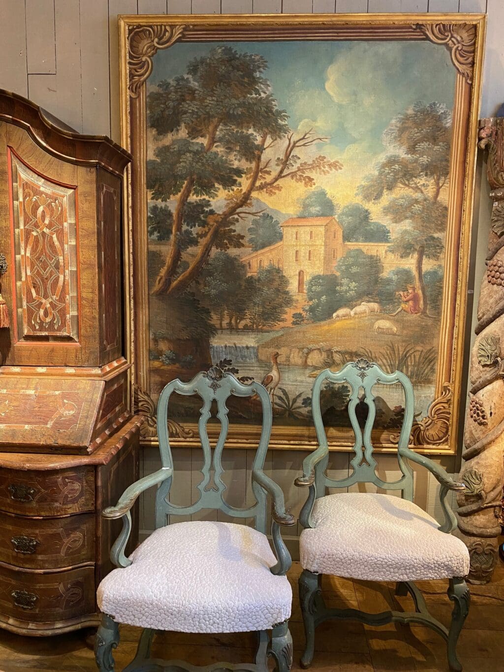 Fauteuil Vénitien laque bleu d'époque XIXE – Image 5