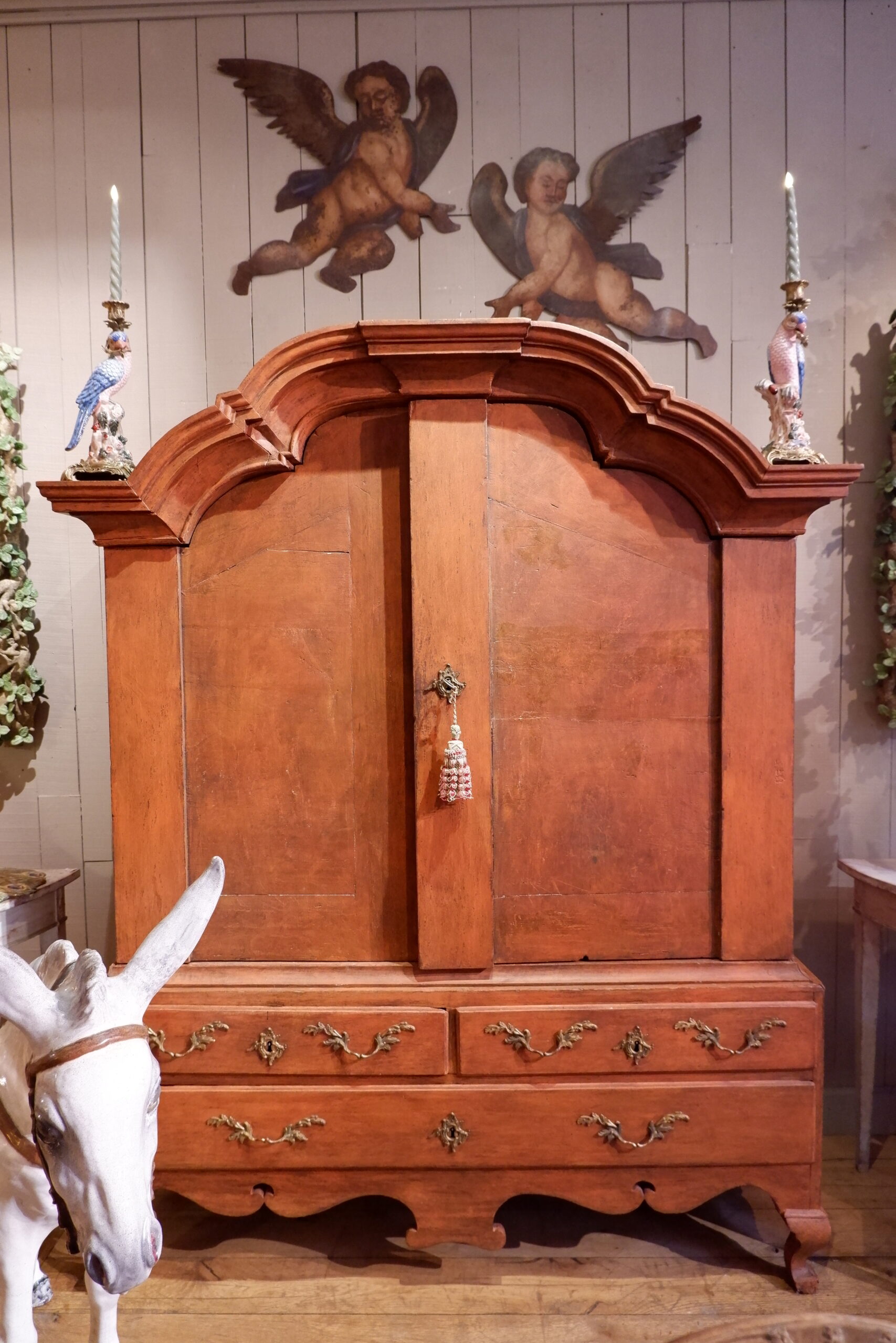 Grand buffet double corps baroque suédois d'époque XVIIIe patine rouge d'origine - intérieur bleu – Image 2