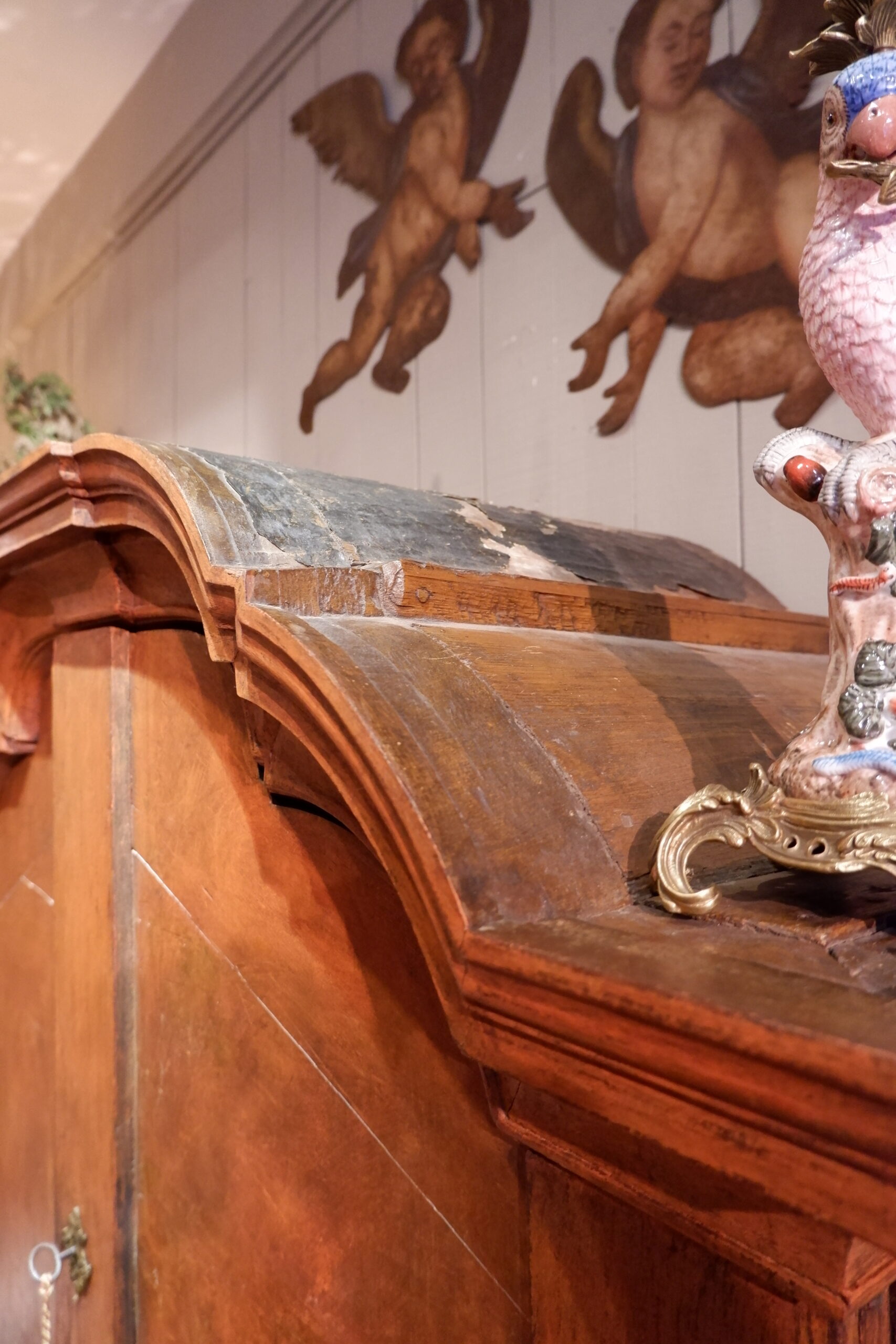 Grand buffet double corps baroque suédois d'époque XVIIIe patine rouge d'origine - intérieur bleu – Image 6