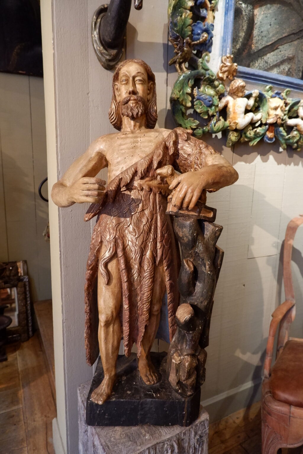 Polychrome painted wood sculpture of a Saint - 17th century Italy