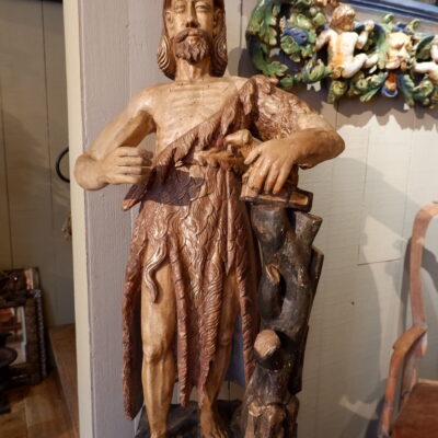 Sculpture en bois peint polychrome d’un Saint personnage  – Italie XVIIe