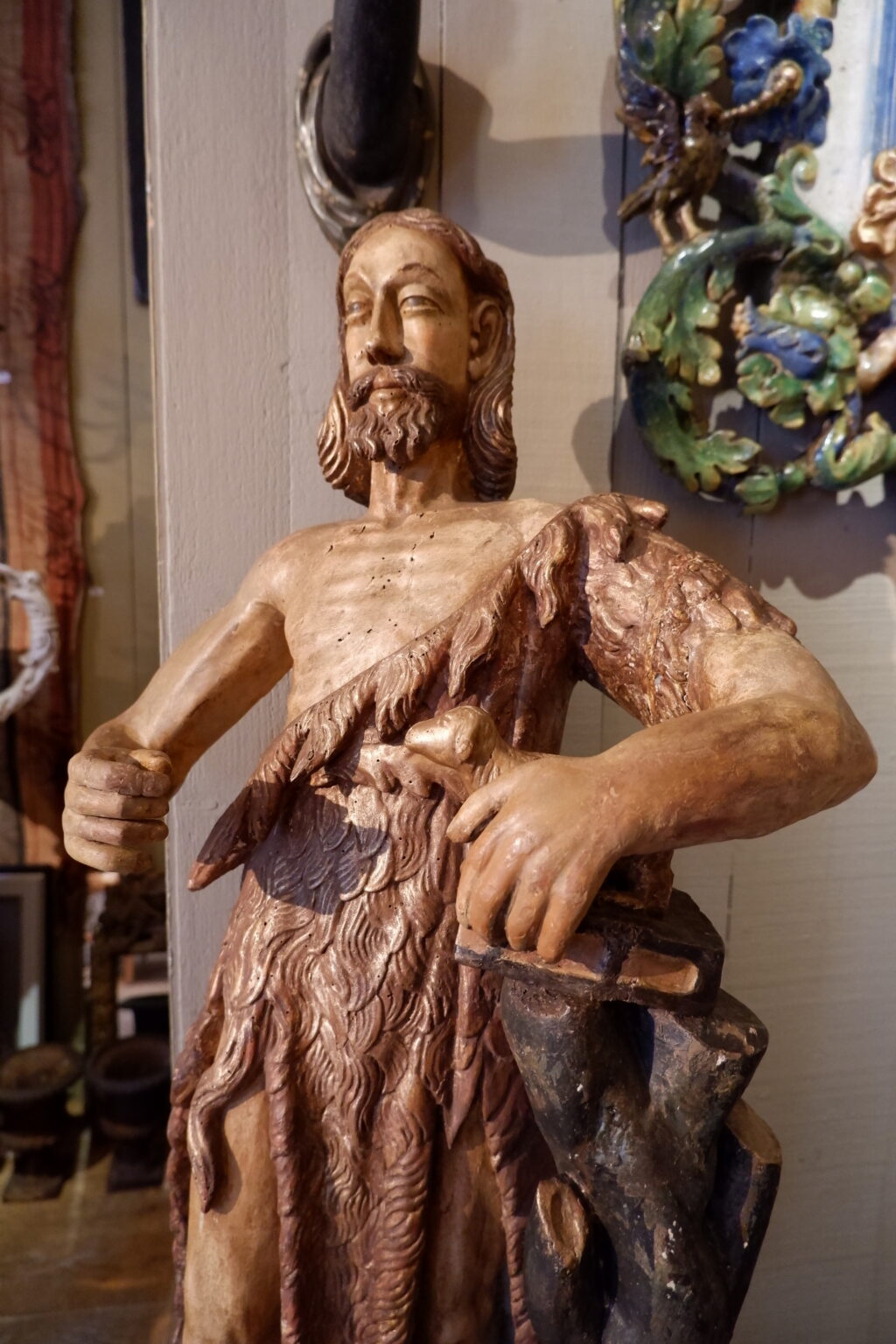 Polychrome painted wood sculpture of a Saint - 17th century Italy - Image 4