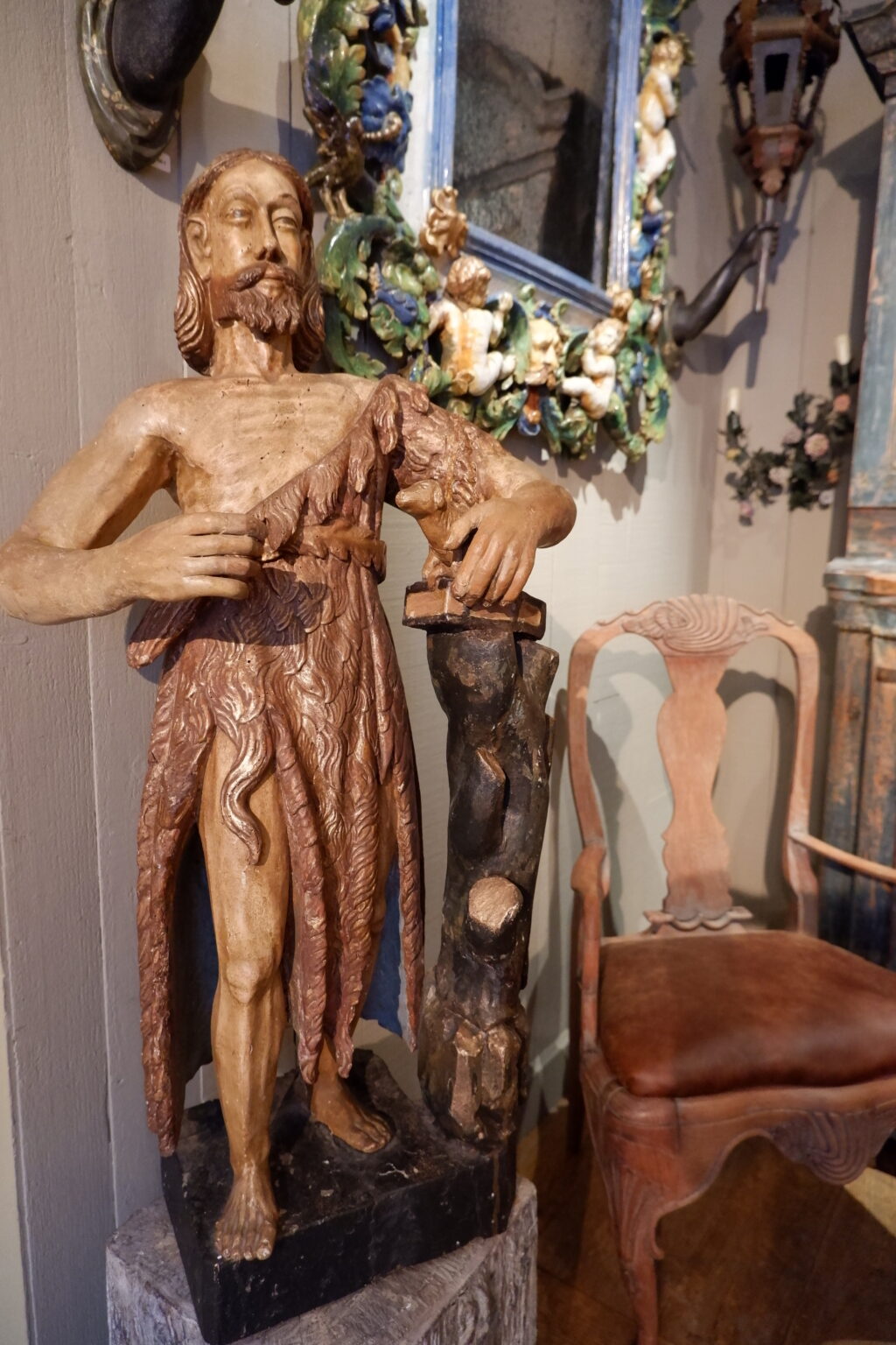 Polychrome painted wood sculpture of a Saint - 17th century Italy - Image 3