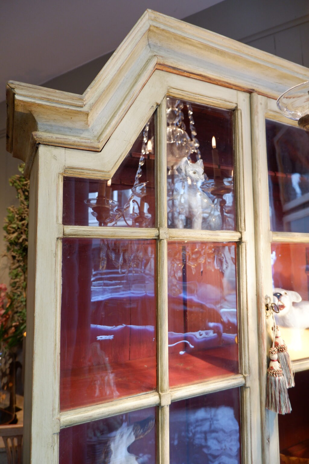 Meuble vitrine & bureau scriban patine verte d'origine - Suède XIXe – Image 4