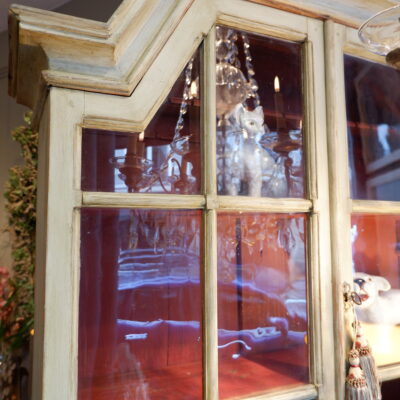 Meuble vitrine & bureau scriban patine verte d’origine – Suède XIXe