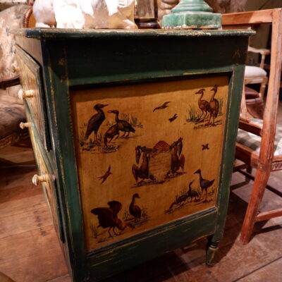 Louis XVI period chest of drawers with naturalistic decor of birds and peasant's scenes in Arte Povera ca.1800