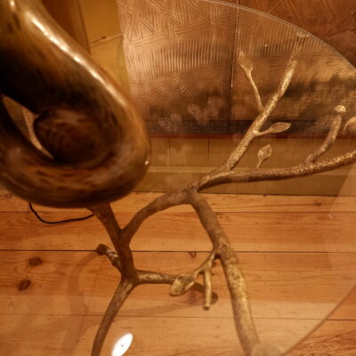 Guéridon branche patine bronze & plateau en verre