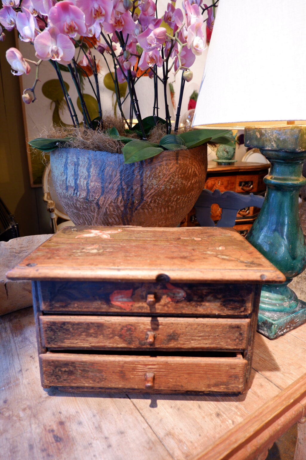 Commode miniature ou coffre à bijoux en bois peint - Suède ca.1800