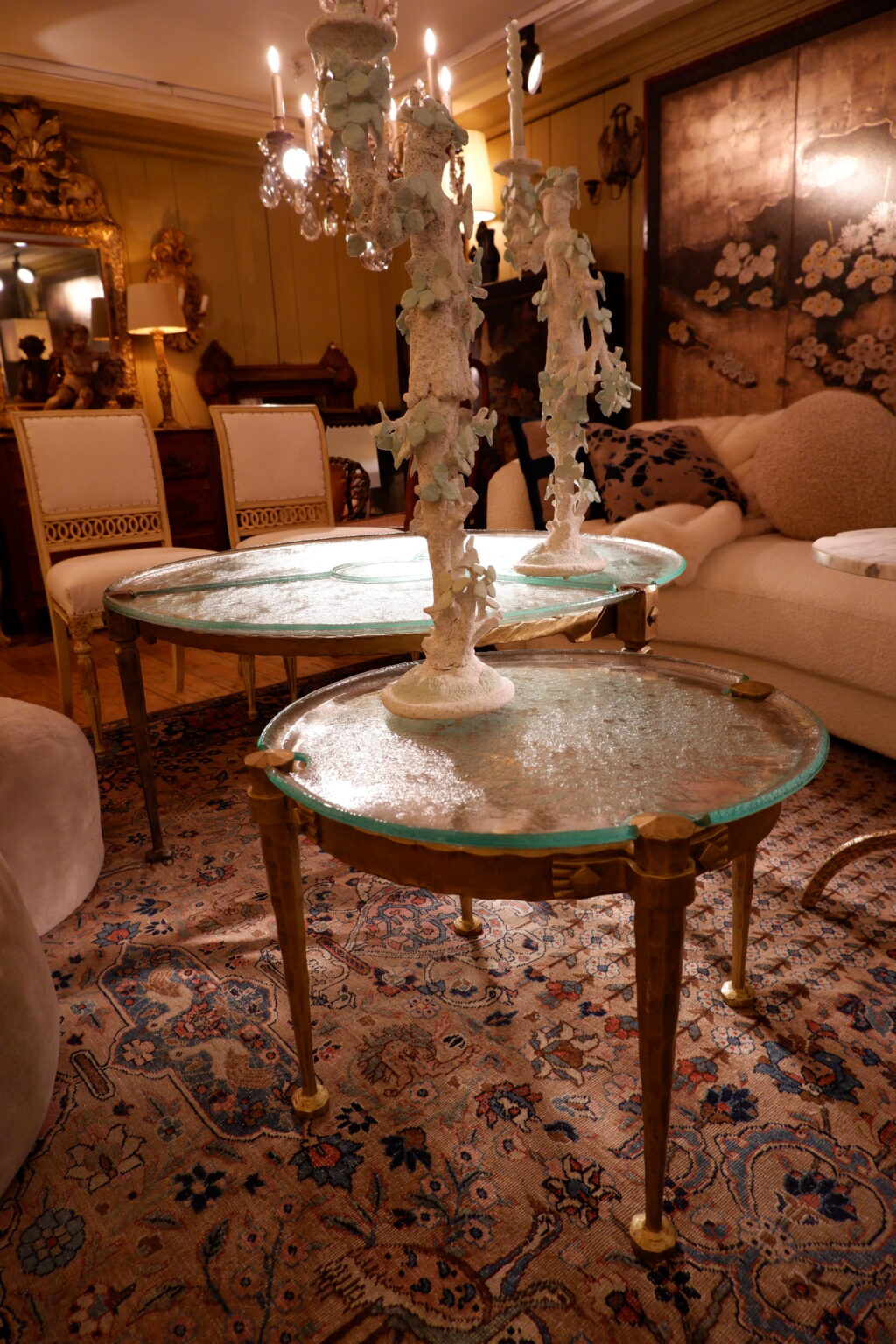 Side-table en bronze et plateau en verre surface givrée ca.1960 – Image 6
