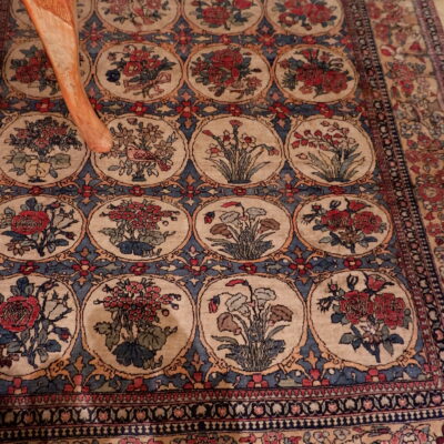 Persian wool & silk carpet floral & bird design