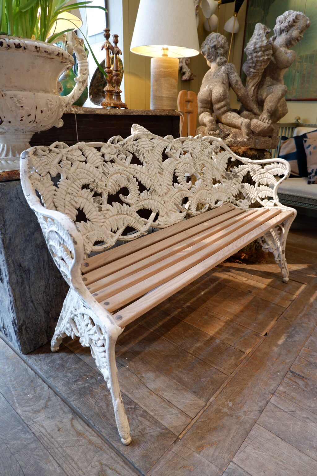 Banc de jardin "Fougères" en fonte blanche - Suède ca.1900 – Image 2