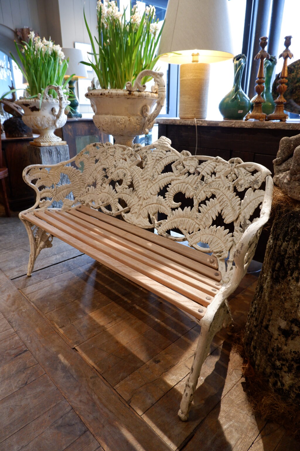 Banc de jardin "Fougères" en fonte blanche - Suède ca.1900 – Image 5