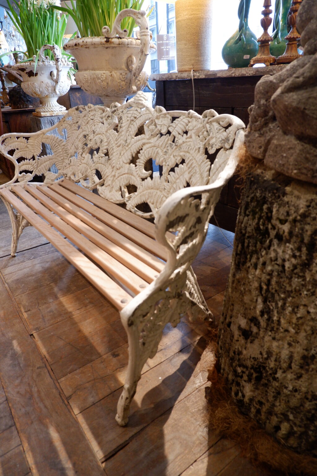 Banc de jardin "Fougères" en fonte blanche - Suède ca.1900 – Image 8