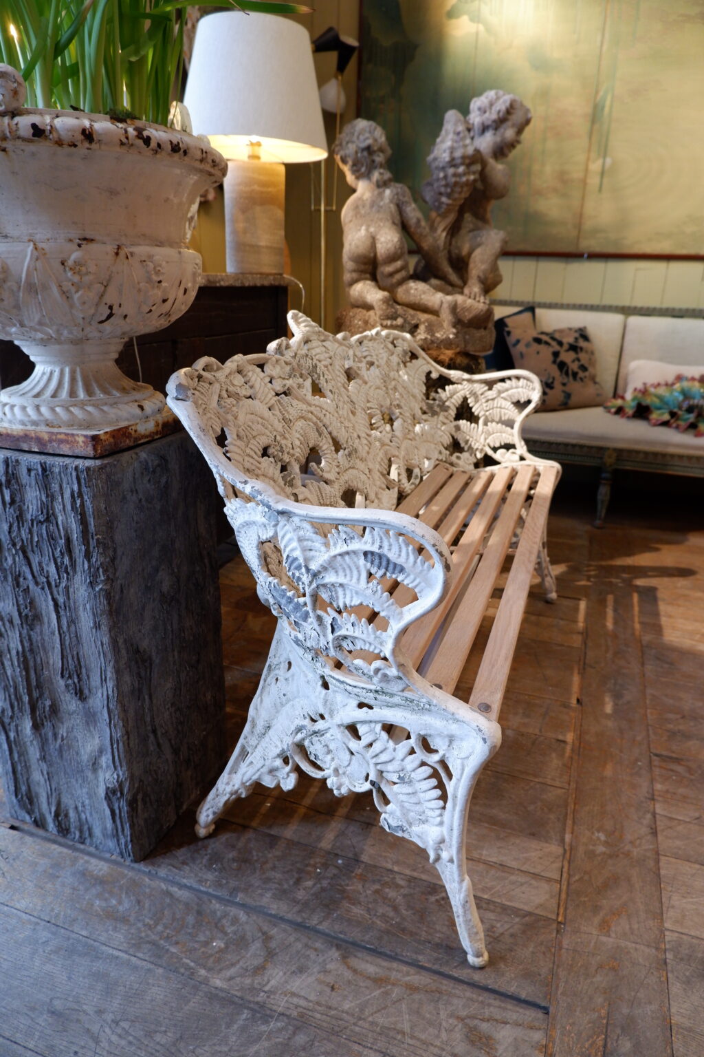 Banc de jardin "Fougères" en fonte blanche - Suède ca.1900 – Image 6
