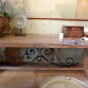 Grande console en noyer & entretoise volutes en fer forgé fin XVIIIe – Image 3