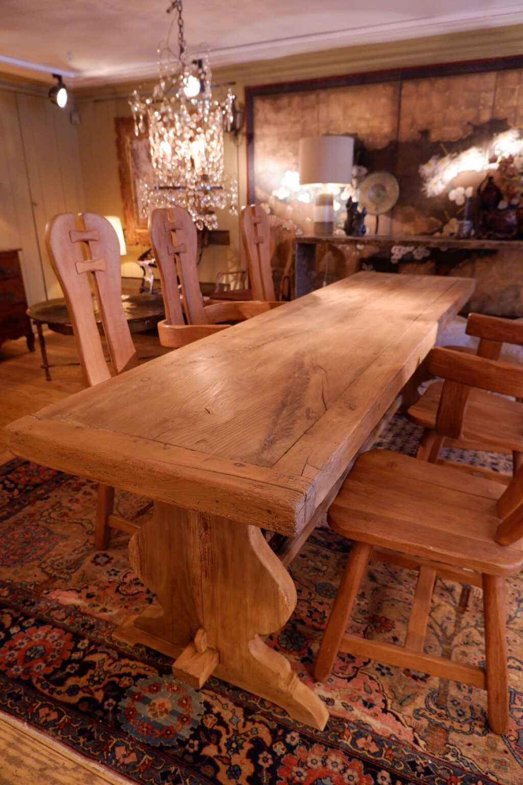 Grande console en noyer & entretoise volutes en fer forgé fin XVIIIe – Image 11