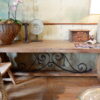 Grande console en noyer & entretoise volutes en fer forgé fin XVIIIe