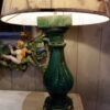 Paire de lampes balustres vertes & abat-jours lin impression fleurs naturelles – Image 3