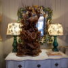 Paire de lampes balustres vertes & abat-jours lin impression fleurs naturelles – Image 2