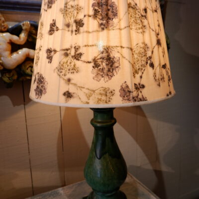 Pair of green baluster lamps & linen shades with natural flower print