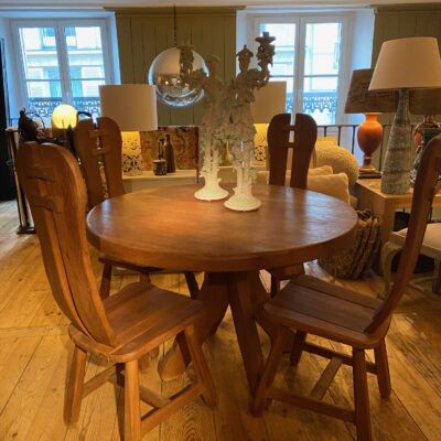 Solid natural oak table & 4 chairs set ca.1960