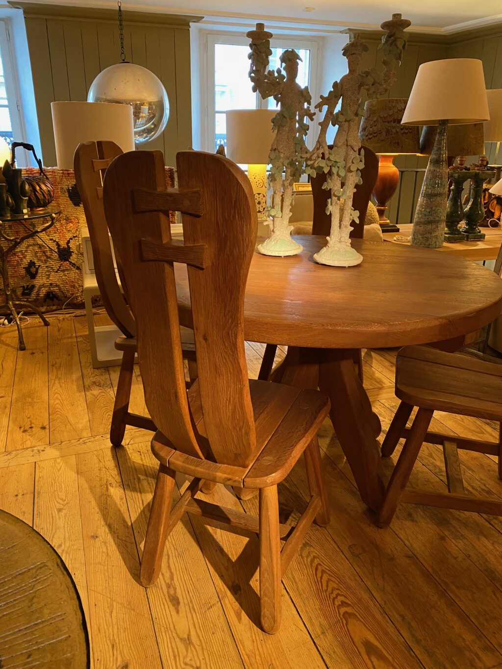 Ensemble table & 4 chaises en chêne naturel massif ca.1960 – Image 19