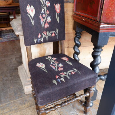 Pair of Baroque chairs upholstered in Flemish tapestry with floral decor ca.1800