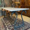 Grande console d'orangerie directoire en fonte noire "Col de Cygne" & plateau en marbre blanc ca.1850 – Image 8