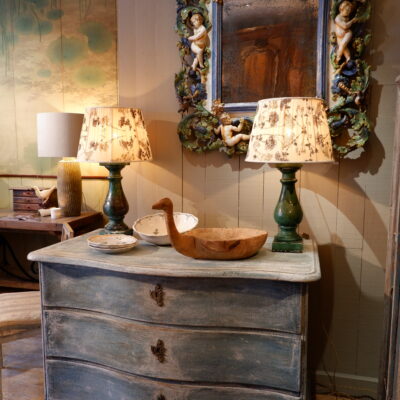 Large 3-drawer curved chest with blue patina ca.1800