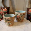 Paire de cache pots en faïence granitée motifs aux oiseaux ca.1900 – Image 4