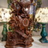 Paire de lampes balustres vertes & abat-jours lin impression fleurs naturelles