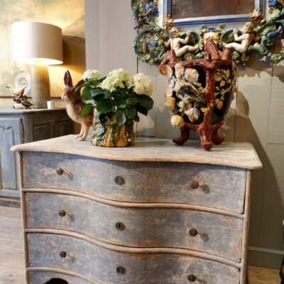 Double-curved Provencal chest of drawers with pale blue patina ca.1880