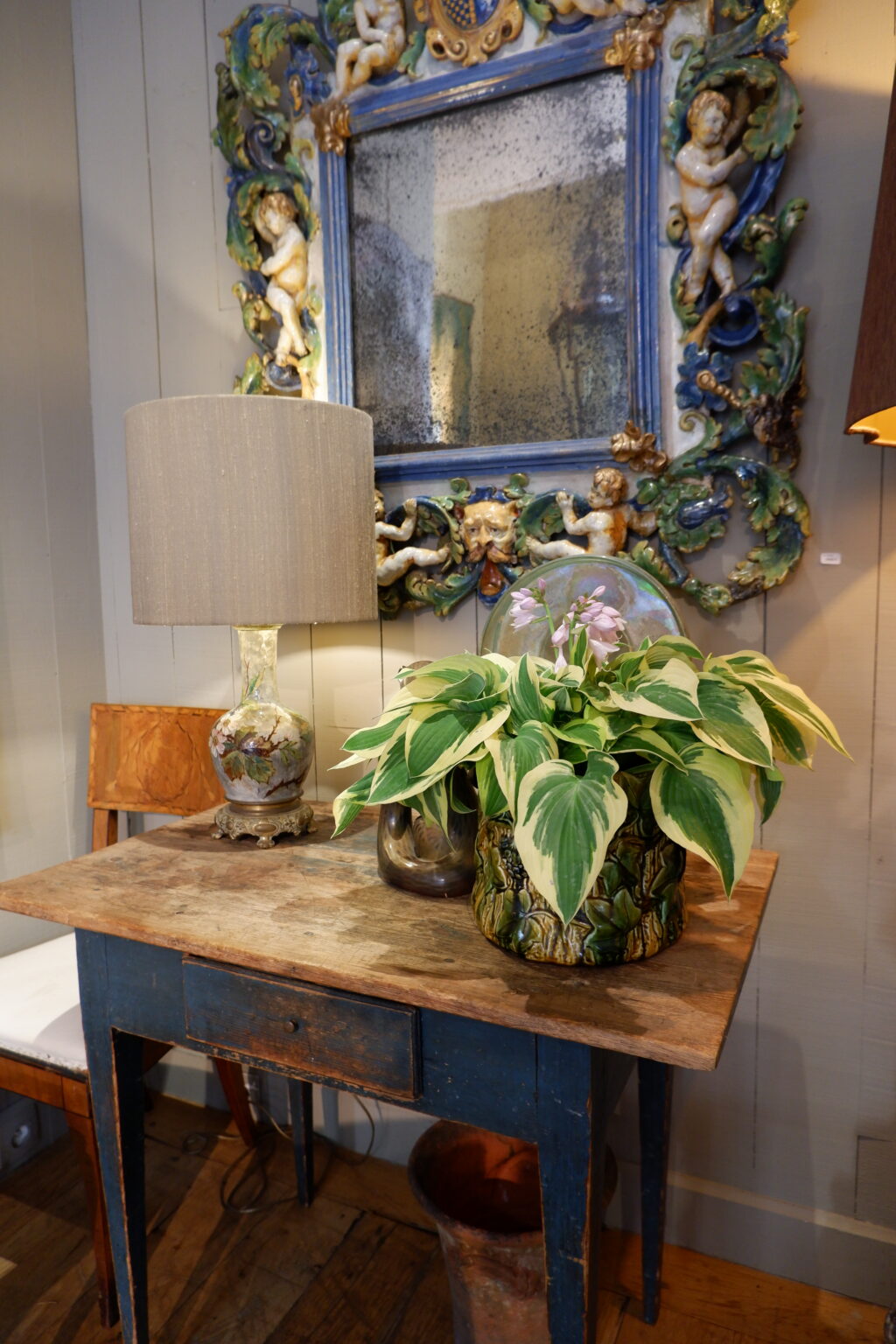 Petit bureau un tiroir en bois peint fin XIXe – Image 3