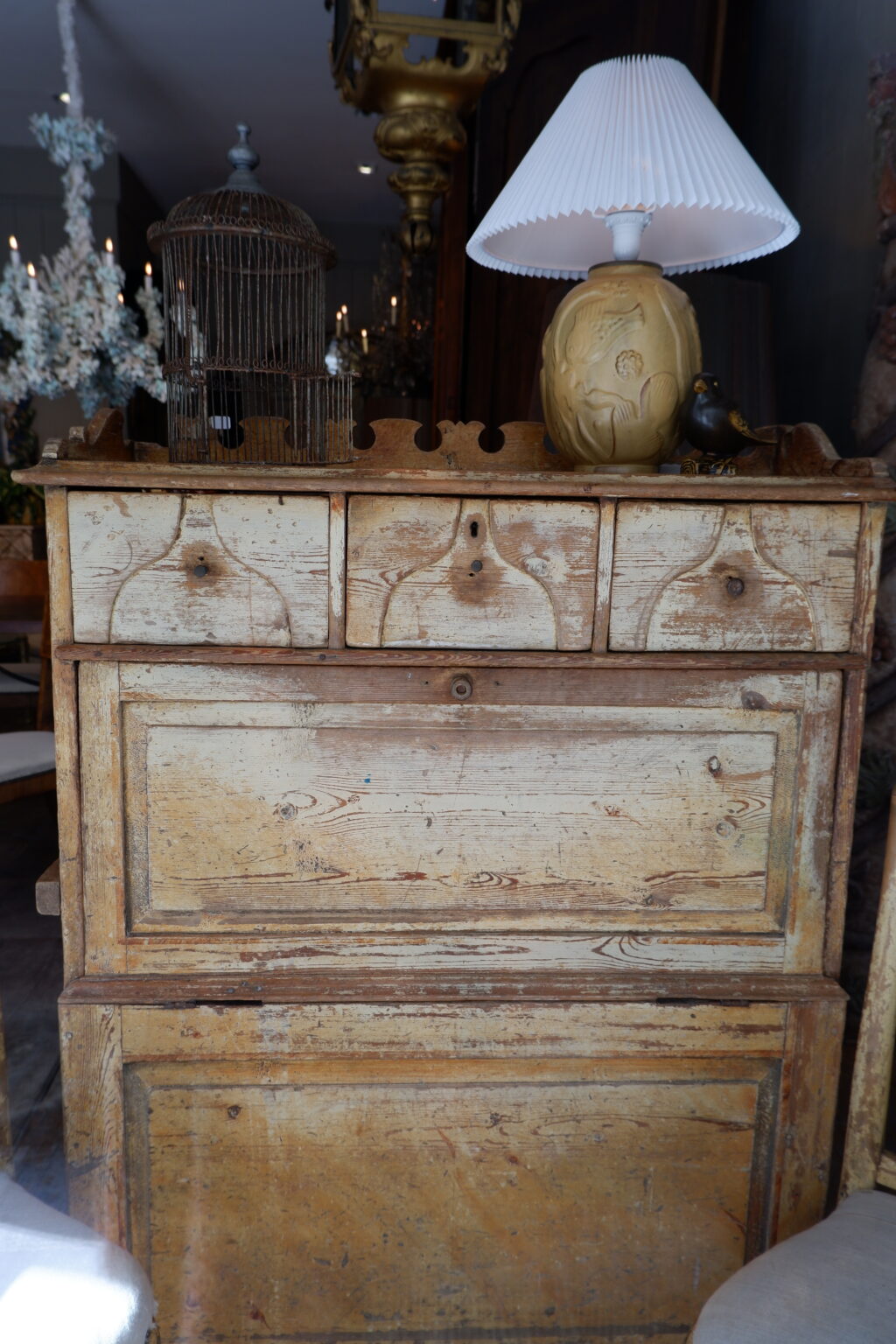 Light ochre patina painted wooden Swedish furniture ca.1800