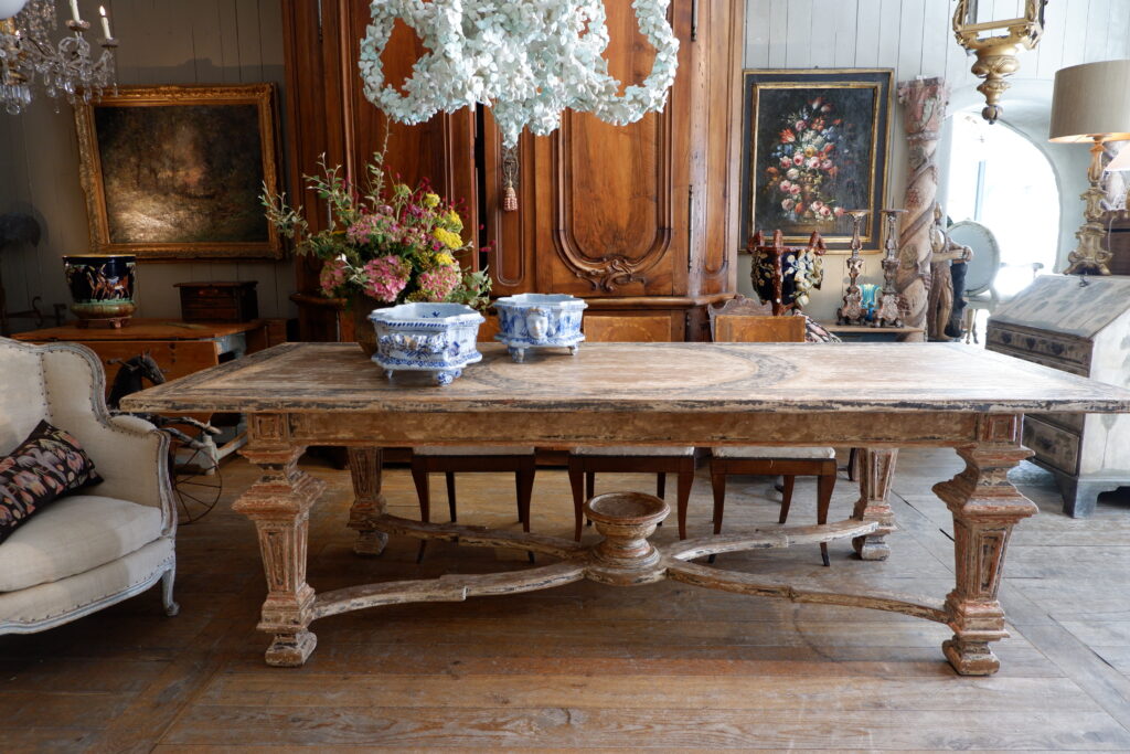 Grande table en bois décor peint - Italie Toscane époque XIXe