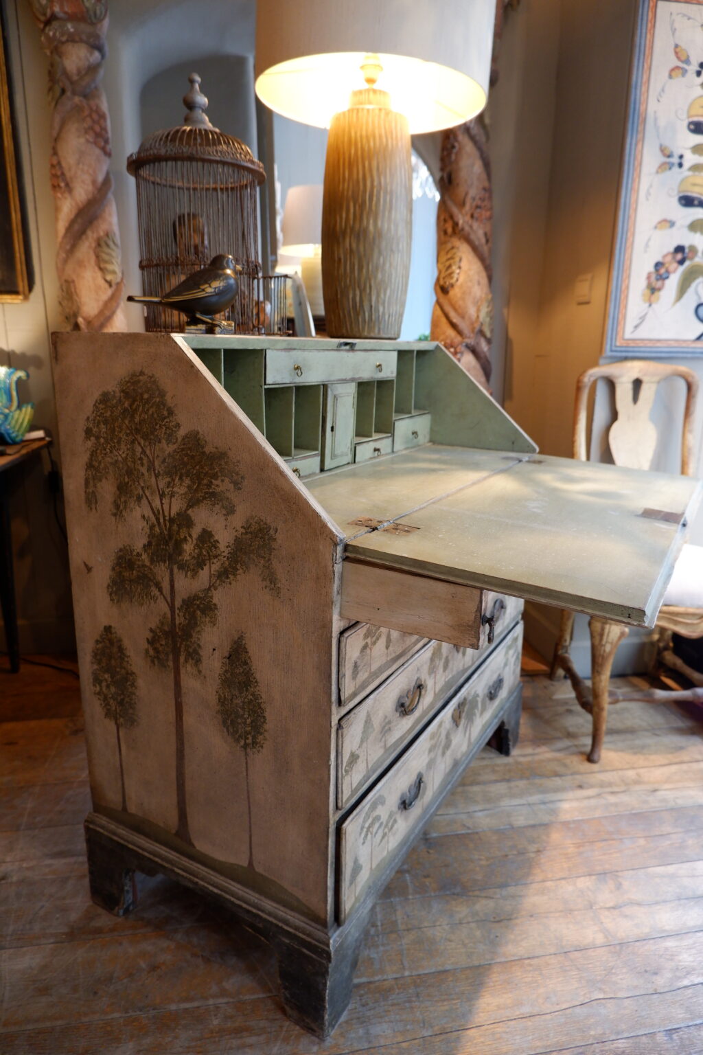 Commode secrétaire en bois peint décor de pins & conifères ca.1900 – Image 9