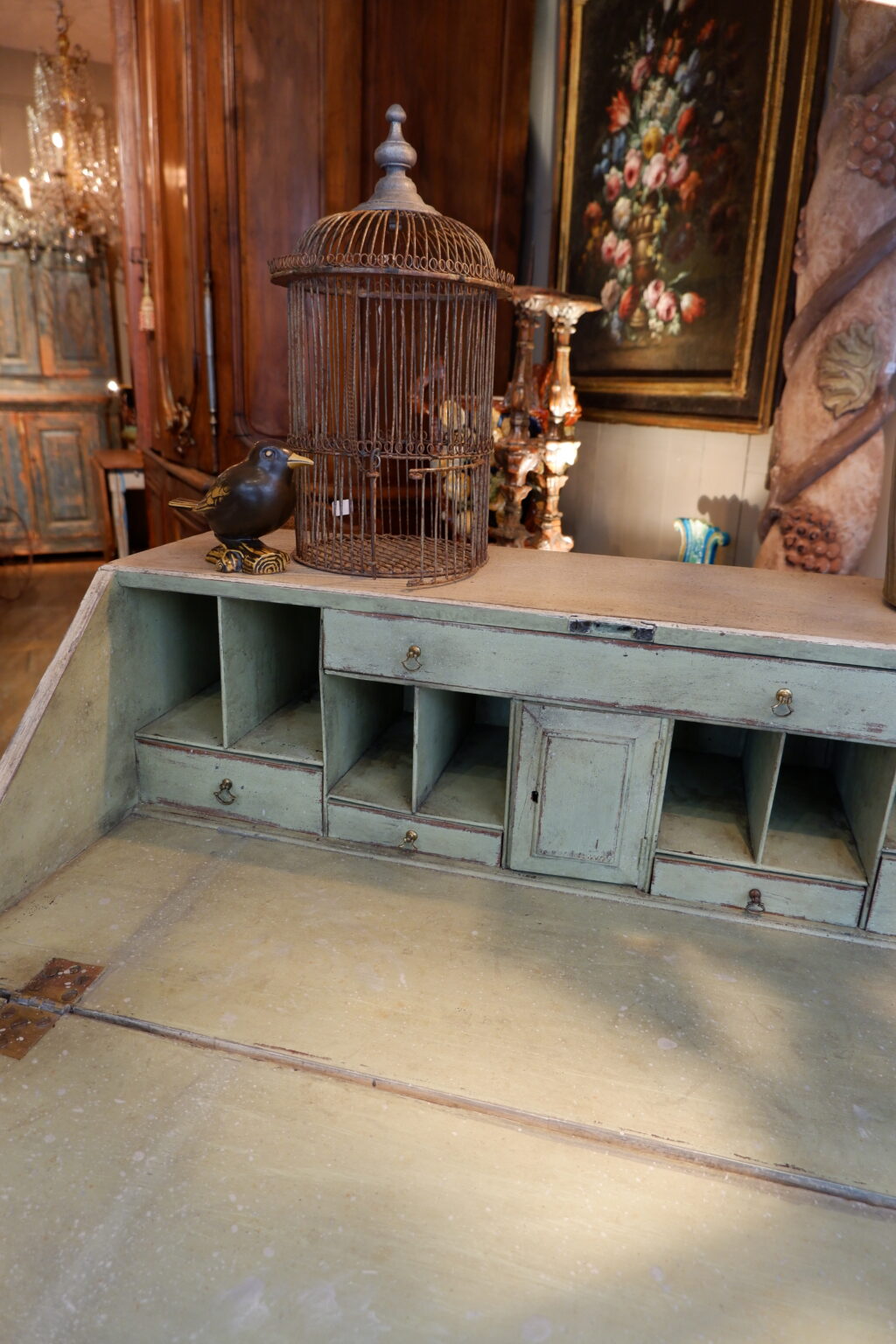 Commode secrétaire en bois peint décor de pins & conifères ca.1900 – Image 5