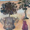 Petit tableau ARTE POVERA perspective de jardin & bacs à orangers - fin XIXe