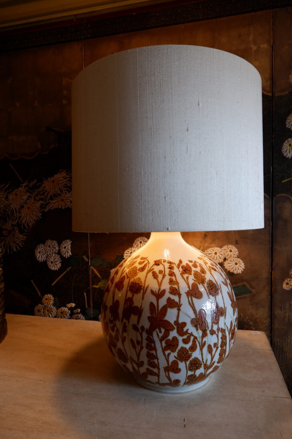 Grande lampe boule décor fleurs de trèfles par Carl Harry Stalhane ca.1960 – Image 2