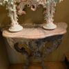 Console Suédoise en bois sculpté & peint décor faux marbre bleu pâle ca.1780 – Image 11
