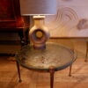 Table basse brutaliste base ronde en bronze brut & plateau en verre grenné - Suède ca.1960