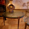 Table basse brutaliste base ronde en bronze brut & plateau en verre grenné - Suède ca.1960 – Image 2