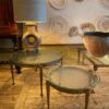 Table basse brutaliste base ronde en bronze brut & plateau en verre grenné - Suède ca.1960 – Image 3
