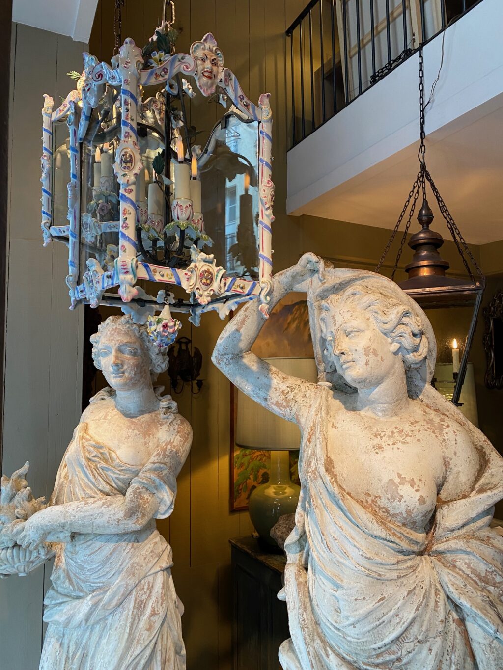 Pair of Bassano painted porcelain lanterns - 19th century Italy