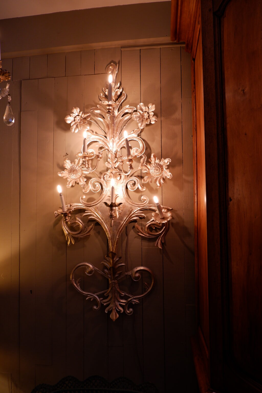 Pair of very large sconces in silver-plated metal with sunflower motif - 6 arms of light - 19th century Italy - Image 5