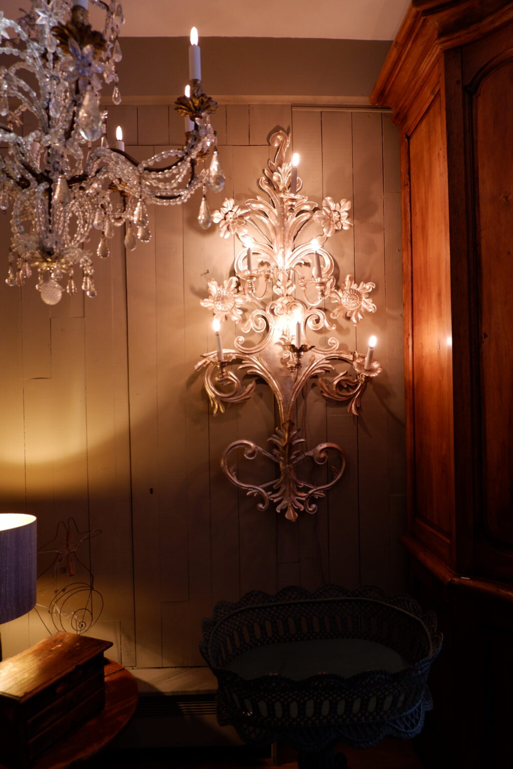 Pair of very large sconces in silver-plated metal with sunflower motif - 6 arms of light - 19th century Italy - Image 7
