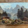 Huile sur toile paysage de montagne au bord d 'un lac