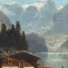 Huile sur toile paysage de montagne au bord d 'un lac