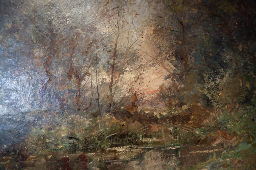 Huile sur toile "Mare dans un clairière au crépuscule" signée Emile Noirot - ca.1897 – Image 11